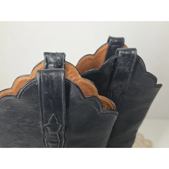 Lucchese Handmade 1883 Women's 8B Black Scalloped Cowboy Boots Western Rodeo EUC - Picture 15 of 16